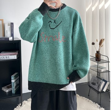 FINDSENSE X  男士卡通長袖套頭流行毛線衣針織衫寬鬆男毛衣