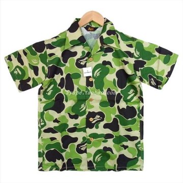 BAPE 1ST CAMO 木扣綠迷彩夏威夷休閑短袖襯衫 NIGO初期