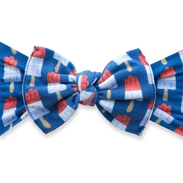 美國 baby bling 純手工極細緻輕柔微彈性/無束縛感蝴蝶結髮帶/髮飾_印花經典款_優雅藍格 (BBRK069)