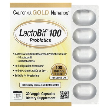 California Gold Nutrition, LactoBif® 100 益生菌，1000 億 CFU，30 粒素食膠囊