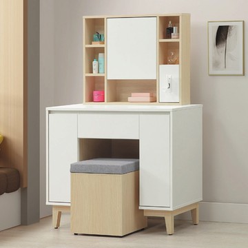 文創集 歐瑞雙色3.3尺開合式鏡面組合(含化妝椅)-99x40x137cm免組