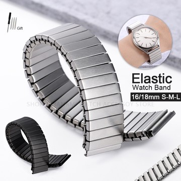 16 毫米 18 毫米彈性不銹鋼錶帶通用擴展彈力金屬錶帶男士女士腕帶手鍊適用於華為 GT 適用於 Galaxy
