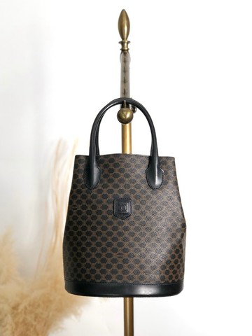 【日本直送 名牌中古包】CELINE  સુંદીર મકાડમ 手提包 黑色 壓花 LOGO PVC 托特包 vintage ypkjyr