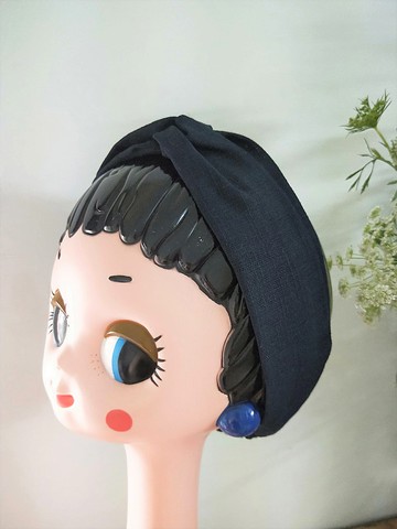 交叉髮帶-細版鬆緊-素深藍