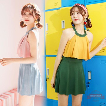 游泳衣女保守學生韓版性感連體小胸清新遮肚顯瘦少女平角泳裝