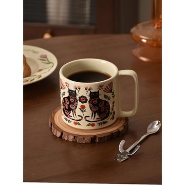 PiaJi 貓與花的協奏曲 可愛貓貓馬克杯小容量復古咖啡杯喝水杯子