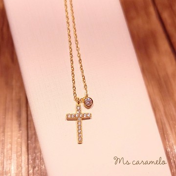 現貨商品【焦糖小姐 Ms caramelo】925純銀  十字架鋯石項鍊