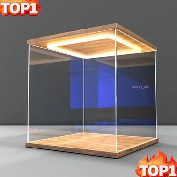 台湾热销 ⭐️手辦展示盒 防塵收納 亞克力回型燈展示盒適用高達手辦高清木質防塵罩模型收納 壓克力展示盒