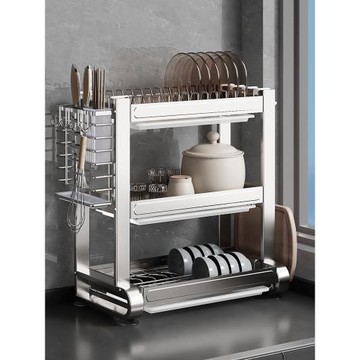 304不銹鋼廚房放碗架瀝水架碗碟收納架雙層臺面歷水涼碗置物架子