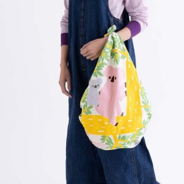 京都風呂敷包巾-katakata 三巾-無尾熊(奶油黃底+黃樹幹)