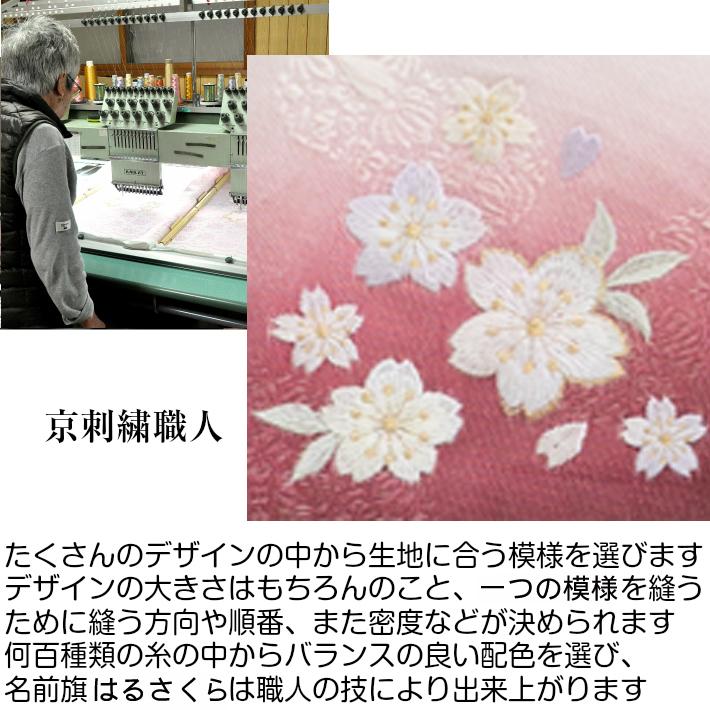 名前旗 女の子 京刺繍 はるさくら 刺繍で名前 生年月日入代込 のしラッピング可 雛人形 節句 被布着プレゼント 送料無料