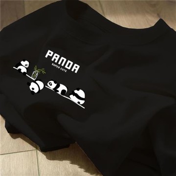 海外訂單出口歐美原單正品~國潮熊貓重磅純棉短袖t恤男女情侶上衣