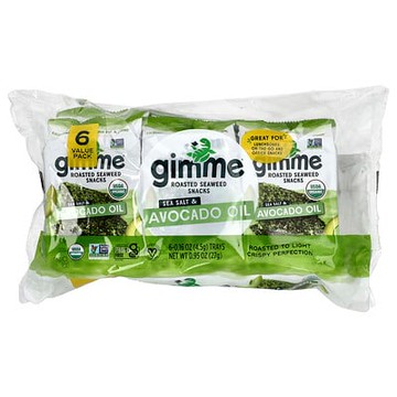 gimMe, 烤紫菜零食，海鹽和酪梨油，6 盤，每盤 0.16 盎司（4.5 克）