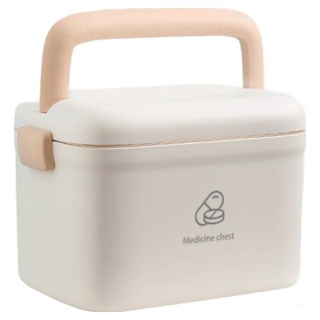 ANTIAN 家用醫藥雙層收納箱/便攜急救箱/醫藥箱/藥品收納盒/醫護箱 米白色  1個