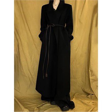 零一黑色高個子雙面羊絨外套女秋冬季高級感羊毛呢子長款正肩大衣