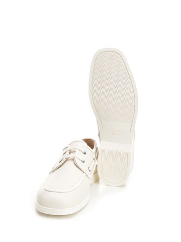Valentino Garavani Ivory White Leather Boat Loafer