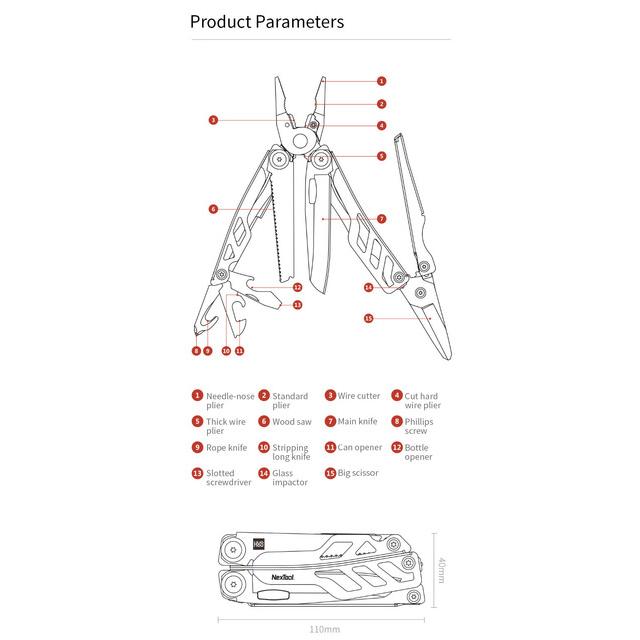 Xiaomi nextool 15 1折りたたみナイフドライバープライヤーはさみでhuohouマルチツールedcツール家庭用屋外修理組み立てる