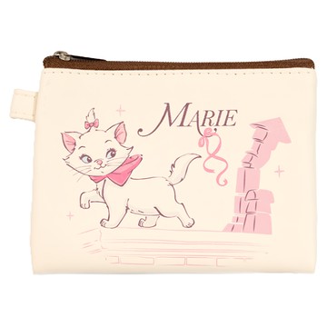 Disney 迪士尼 皮革手繪零錢包  12 x 9cm  瑪麗貓 米色 + 粉色