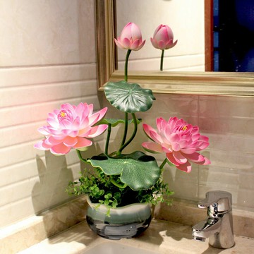 人造花 仿真植物 仿真樹 仿真綠植 仿真擺飾 仿真荷花荷葉室內擺件客廳裝飾花擺設供佛花蓮花佛前花假花盆栽137S 快速出貨