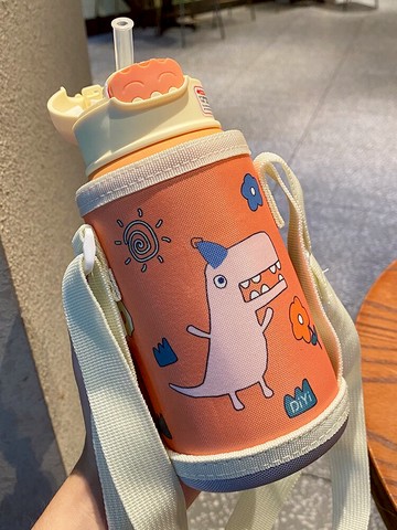 兒童保溫杯帶吸管水杯女小學生幼兒園磨砂杯子女可愛少女心保溫瓶