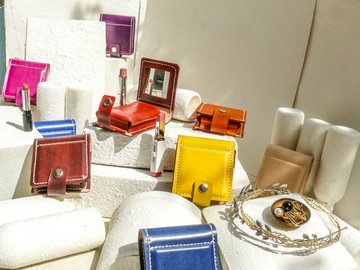 不撞包植鞣革全真皮口紅盒/口紅包/口紅收納內含鏡子