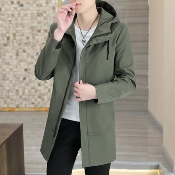 風衣男中長款連帽時尚休閑大碼純色夾克2025春秋新款高端男裝外套