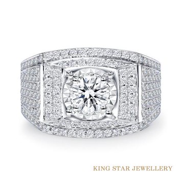 King Star 1克拉 最白Dcolor 鉑金台 滿鑽男戒(3Excellent/ 八心八箭完美車工)