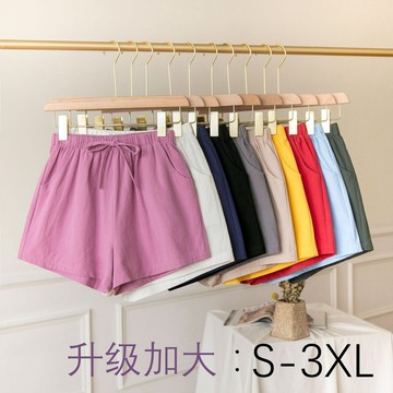 S-3XL 大尺碼亞麻短褲女夏季高腰闊腿褲寬松休閑夏裝顯瘦居家三分褲