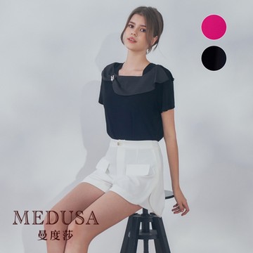 現貨【MEDUSA 曼度莎】I Care 高雅緞面領口上衣 - 2色（F）｜女上衣 女短袖上衣 女T恤