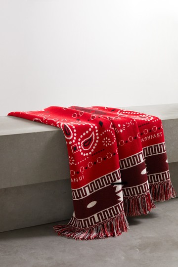 Alanui - Bandana Fringed Cashmere-blend Jacquard Blanket - Red - one size