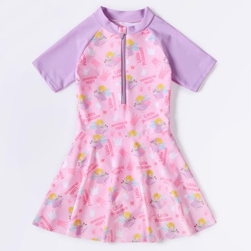 圓領五分袖連身泳裝-小天使-紫色