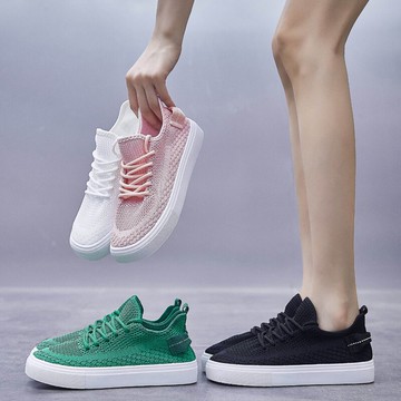 ins飛織透氣女鞋夏季新款鏤空純色單鞋街拍舒適休閑鞋潮