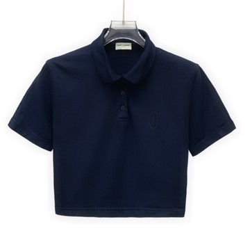 (M) ysl藍色棉質polo衫深短版短袖上衣