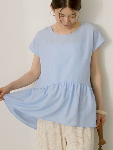 下擺拼接荷葉抓褶圓領上衣(0H000004100) - AMERICAN HOLIC