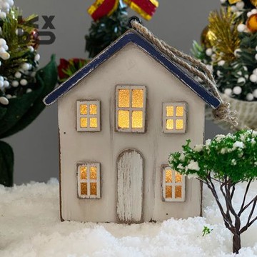 YBOX創意木制小屋圣誕發光小掛件禮品文創復古工藝品擺件手工藝品