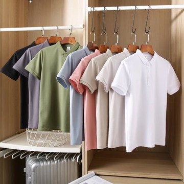 涼感黑科技！舒服冰爽棉！外貿男裝夏季休閑純色翻領短袖polo衫潮