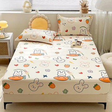 卡通床笠純棉可愛小兔子胡蘿卜動漫床罩兒童女孩女童床套防滑床包