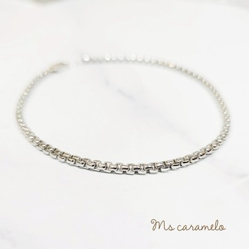 送禮物 現貨商品【焦糖小姐 Ms caramelo】925純銀鍍K白手鍊  男款 方格立體鍊