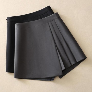 灰色西裝褲裙女短褲夏季新款高腰百褶短裙不規則休閒A字褲