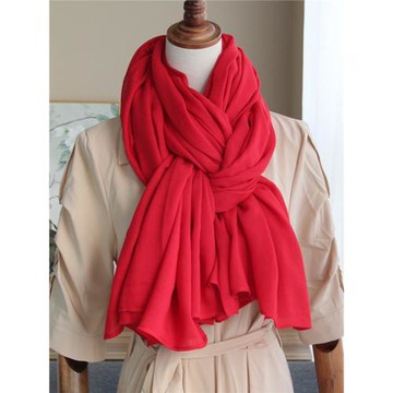 2025秋冬新款超大棉麻圍巾女薄百搭保暖圍脖純色文藝披肩絲巾紅色