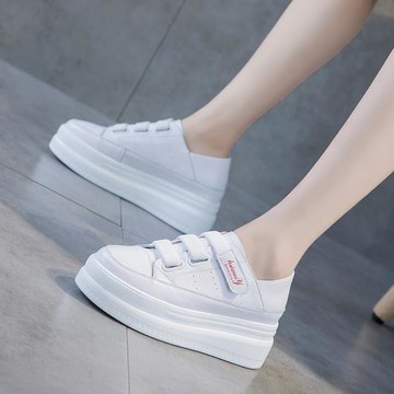 真皮魔術貼內增高小白鞋女2025秋款新款網紅百搭白色厚底松糕鞋