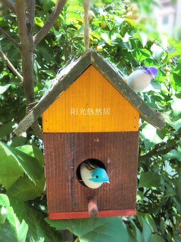 木制鳥窩鳥屋鳥籠小鳥房子 田園鳥窩鳥巢 戶外木制草編鳥窩可開門