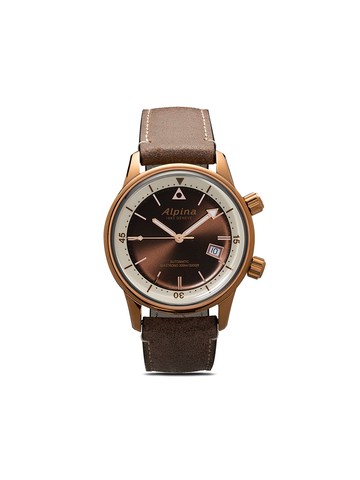 Alpina - Seastrong Heritage Diver 42mm - men - Leather/Bronze/Sapphire Glass/stainless steel - One Size - Brown-White