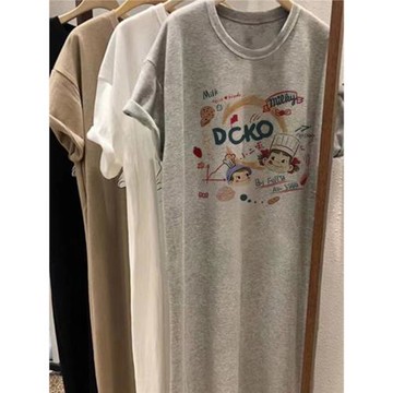 廣州十三行爆款女裝長款過膝T恤裙夏季寬松連衣裙純棉包后領上衣