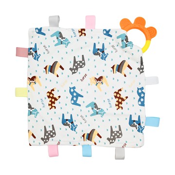 Vanibaby 豆豆絨咬咬安撫巾 可入口  安撫巾 + 固齒器 + 標籤  木馬款 白色  1條