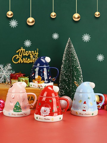 高顏值陶瓷馬克杯帶蓋帶勺子圣誕杯女生可愛家用喝水辦公室水杯子