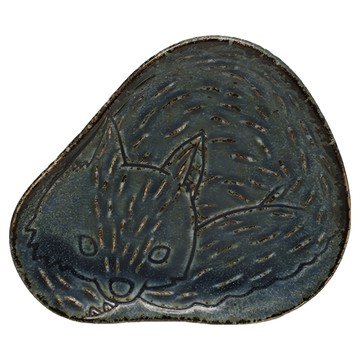佐和陶瓷 深川釉狐狸小皿 日本製 陶瓷 容量40mL 9.5x11x1cm  深川釉狐狸 深藍色  1個