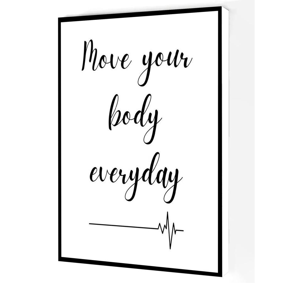 Move Your Body Everyday Canvas Wall Art,Sports Quote Poster Modern Artwork Painting For Living Room Office Home Decoration 16''x24'' Framed