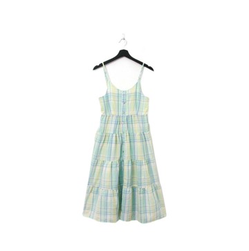 Back to Green-復古長洋裝 細肩帶 水藍格紋Ls-49//vintage dress
