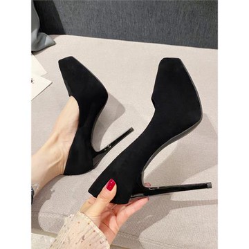 12cm防水臺高跟鞋女細跟2025新款性感夜店黑色絨面職業單鞋不累腳